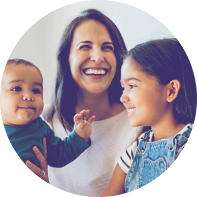 Mother playing with children