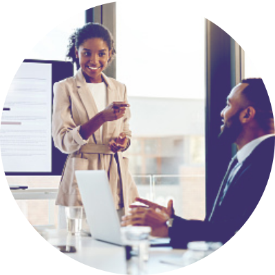 People having a conversation in an office