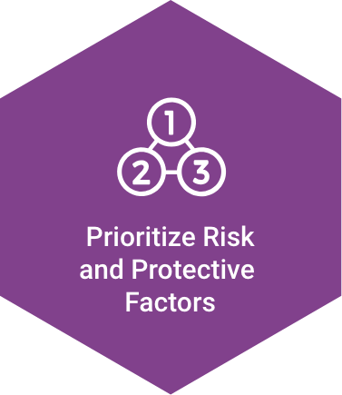 Hexagon icon titled "Prioritize Risk and Protective Factors"